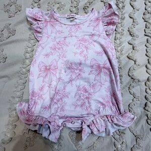 Girls Pink Floral Bow Ruffle One-Piece Bodysuit